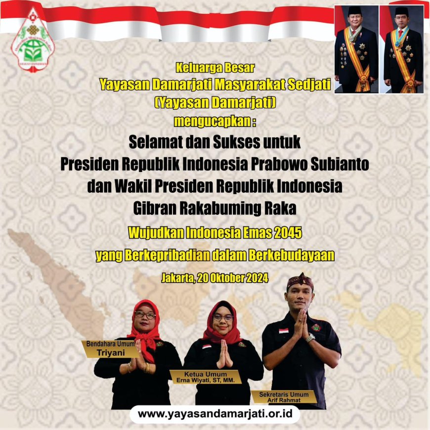 Selamat Bekerja Presiden Prabowo - Wapres Gibran, Wujudkan Tata Kelola Kebudayaan Menuju Indonesia Emas Berkepribadian Dalam Berkebudayaan