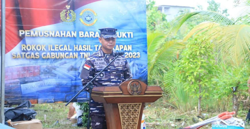 Rokok Ilegal Hasil Tangkapan Satgas Gabungan TNI AL Lanal Dumai Tahun 2023 Dimusnahkan, Kerugian Mencapai 300 Juta