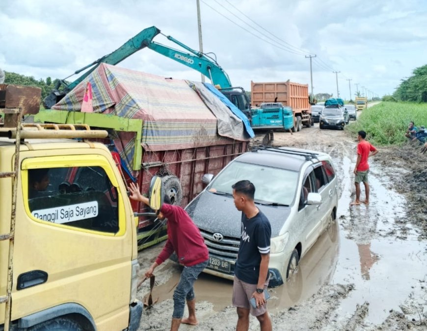 Seperti Kubangan Kerbau, Inilah Potret Jalan Lintas Bono di Pelalawan