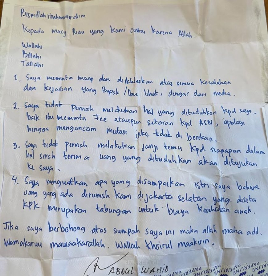 Tim Pencari Fakta Ungkap Isi Sumpah Yang Ditandatangani Abdul Wahid Ke Publik, Ini Isinya