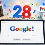 Ilustrasi Google merayakan ulang tahun ke-28 dengan Doodle nostalgia dan berbagai layanan teknologi Google